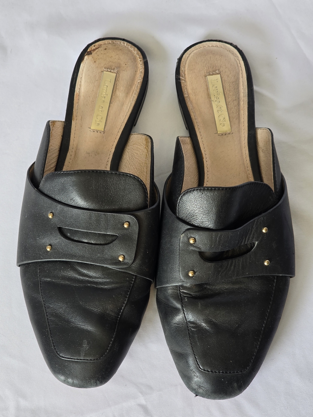 Louise et Cie Black Leather Mule with Gold Studs